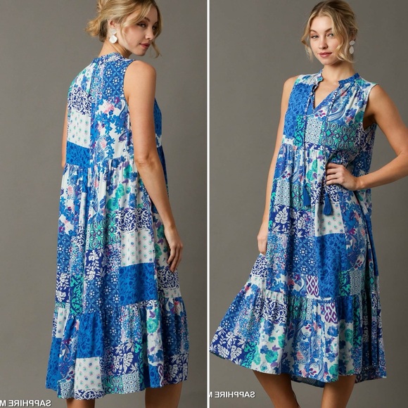 Dresses & Skirts - #328 New! Blue Patchwork Sleeveless Dress